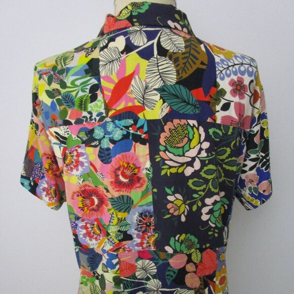 Collar Jersey Bamboo Knit Patchwork Floral Pearl Buttons - Picture 8 of 9